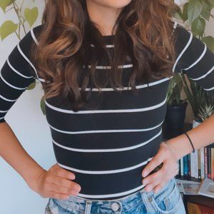 Black and White Striped Body Suit